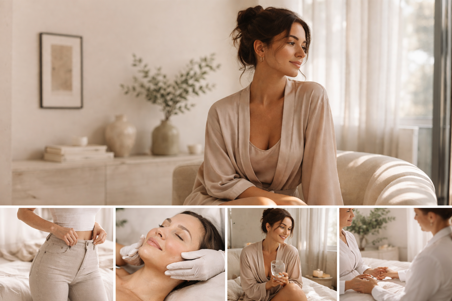 A person looking at their reflection in a mirror, with a calm and thoughtful expression.